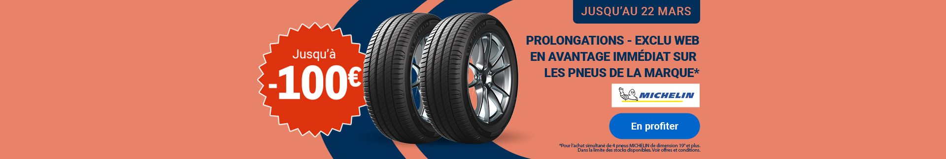 Offre promotionnelle Michelin : jusqu'à 100€ sur tous les pneus Michelin, du 24 février au 22 mars